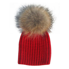 Warm Child Baby Girls Boys Knitted Woolen Natural Crochet Ski Kids Beanies Caps Raccoon Fur Pom Bobble Hats SM6