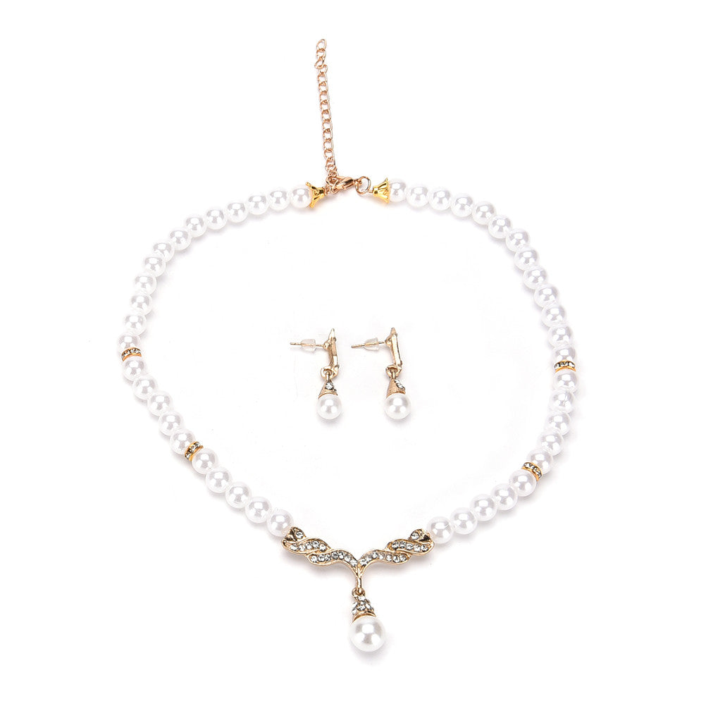 Wedding Bridal Water Drop Crystal Necklace Earrings Set pearl Set SP Earrings Necklaces Jewelry Sets SM6