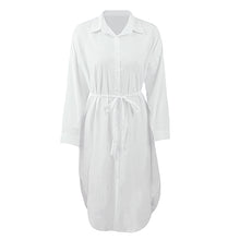 White Asymmetric Side Split Midi Shirt Dress Long Sleeve Oversized Button Loose Casual Streetwear Women White Dress SM6