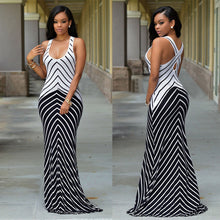 White Navy Stripes Daring  Long Dress Floor Length Dress Casual Vest Sleeveless Long  Maxi Dress TQ61136 SM6