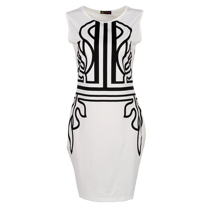 White Sleeveless Embroidery Dress on Super Deal Bodycon Work Dress Elegant Lady Trendy Women Dress SM6