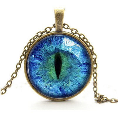 Blue Green Cat Eye Necklace Pendant Charming Rhinestone Ethnic Necklace for Men Women Jewelry SM6