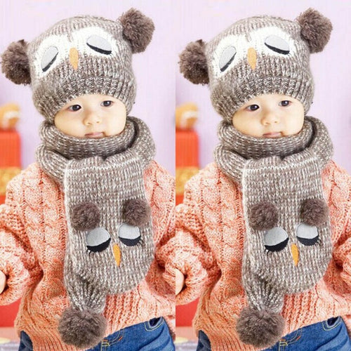 Baby Knit Woolen yarn Crochet Toddler Kids Boy Girls Warm Balls Hat Beanie Knitted Hats and Scarf bonnet d'hiver SM6