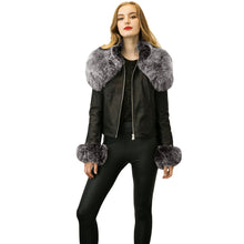 Women Short PU Leather Jacket Faux Fur Long Sleeve Bomber Motorcycle Zipper Coat Slim Punk Outerwear Jaqueta De Couro SM6
