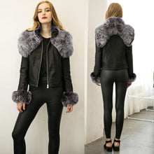 Women Short PU Leather Jacket Faux Fur Long Sleeve Bomber Motorcycle Zipper Coat Slim Punk Outerwear Jaqueta De Couro SM6