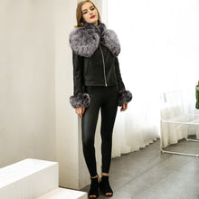 Women Short PU Leather Jacket Faux Fur Long Sleeve Bomber Motorcycle Zipper Coat Slim Punk Outerwear Jaqueta De Couro SM6