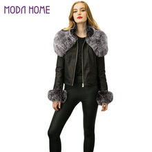 Women Short PU Leather Jacket Faux Fur Long Sleeve Bomber Motorcycle Zipper Coat Slim Punk Outerwear Jaqueta De Couro SM6