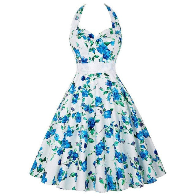 Woman Dress Summer Blue Flower Sleeveless A-Line Halter Floral Dress L summer life6 Woman Dress Summer Blue Flower Sleeveless A-Line Halter Floral Dress L summer life6