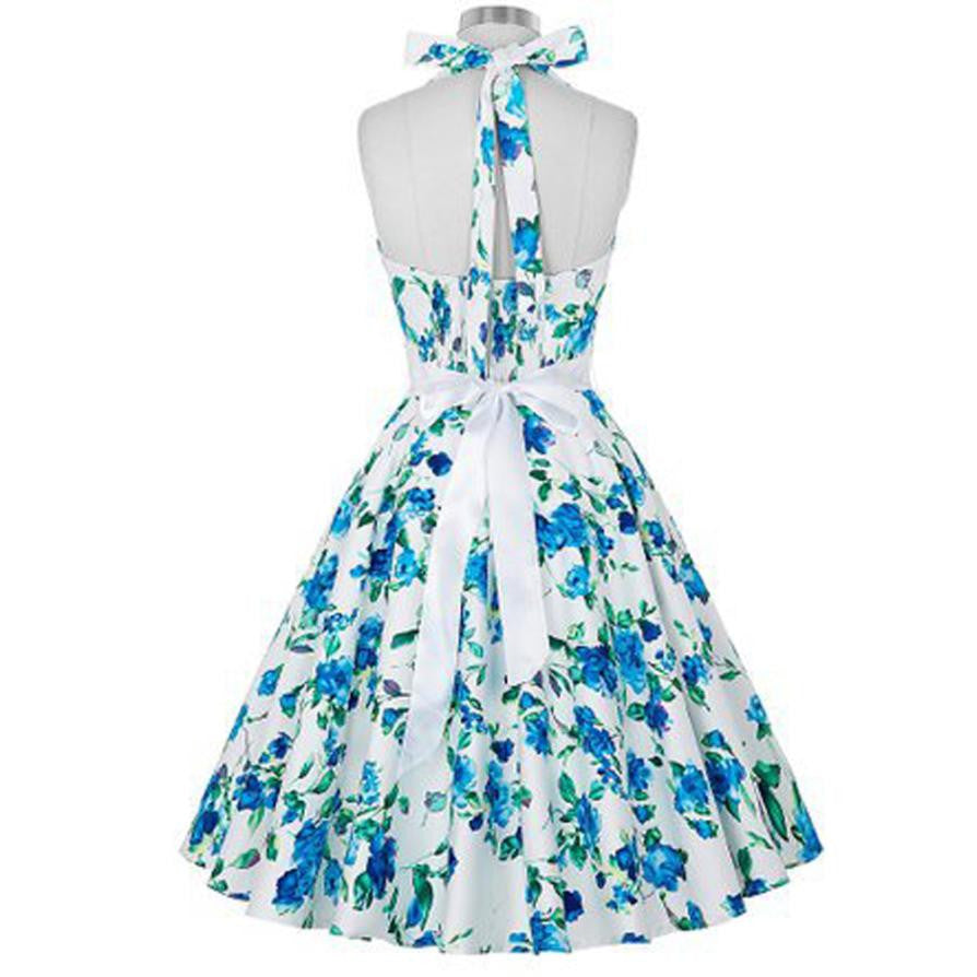 knee length dresses for ladies Woman Dress Summer Blue Flower Sleeveless A-Line Halter Floral Dress L –  summer life6