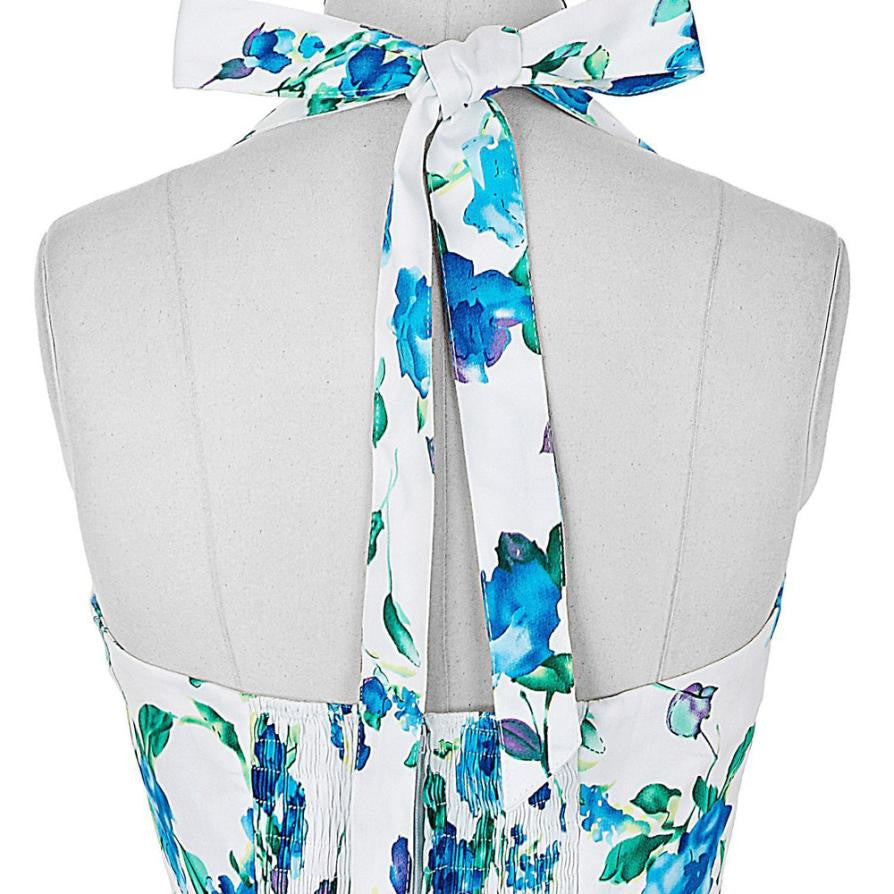 Woman Dress Summer Blue Flower Sleeveless A-Line Halter Floral Dress L summer life6 Woman Dress Summer Blue Flower Sleeveless A-Line Halter Floral Dress L summer life6