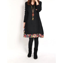 Women Floral Pieced Loose Casual Pullover WarmSkirt Dress Clothing SM6