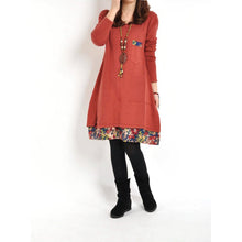 Women Floral Pieced Loose Casual Pullover WarmSkirt Dress Clothing SM6