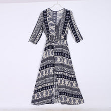 Women Boho Long Maxi Evening Party Dress Lady V-neck 3/4 Sleeve Thin Beach Dress SM6