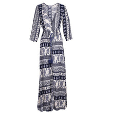 Women Boho Long Maxi Evening Party Dress Lady V-neck 3/4 Sleeve Thin Beach Dress SM6