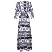 Women Boho Long Maxi Evening Party Dress Lady V-neck 3/4 Sleeve Thin Beach Dress SM6