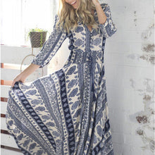 Women Boho Long Maxi Evening Party Dress Lady V-neck 3/4 Sleeve Thin Beach Dress SM6
