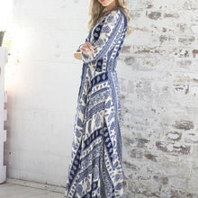 Women Boho Long Maxi Evening Party Dress Lady V-neck 3/4 Sleeve Thin Beach Dress SM6