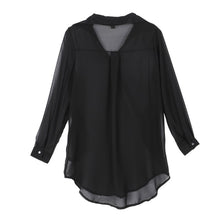 Women Casual Loose Long Chiffon Shirts Long Sleeve Turn Down Collar Sexy Blouses Tops Plus Size Mini Dress Vestidos SM6
