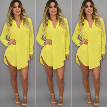 Women Casual Loose Long Chiffon Shirts Long Sleeve Turn Down Collar Sexy Blouses Tops Plus Size Mini Dress Vestidos SM6