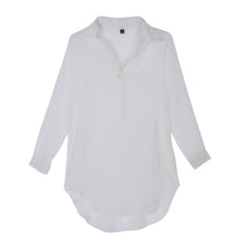 Women Casual Loose Long Chiffon Shirts Long Sleeve Turn Down Collar Sexy Blouses Tops Plus Size Mini Dress Vestidos SM6