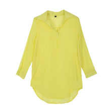 Women Casual Loose Long Chiffon Shirts Long Sleeve Turn Down Collar Sexy Blouses Tops Plus Size Mini Dress Vestidos SM6