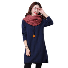 Women Casual Warm Dress Ladies Long Sleeve Crewneck Jumper Slim Pockets Knitted Sweater Mini Dress Vestidos Mujer  SM6