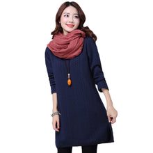 Women Casual Warm Dress Ladies Long Sleeve Crewneck Jumper Slim Pockets Knitted Sweater Mini Dress Vestidos Mujer  SM6