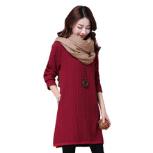 Women Casual Warm Dress Ladies Long Sleeve Crewneck Jumper Slim Pockets Knitted Sweater Mini Dress Vestidos Mujer  SM6