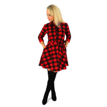 Women Check Tartan Plaid Mini Bandage Dress 3/4 Sleeve Jumper Shirt Dresses Tops SM6