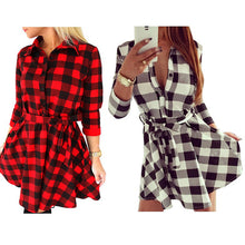 Women Check Tartan Plaid Mini Bandage Dress 3/4 Sleeve Jumper Shirt Dresses Tops SM6