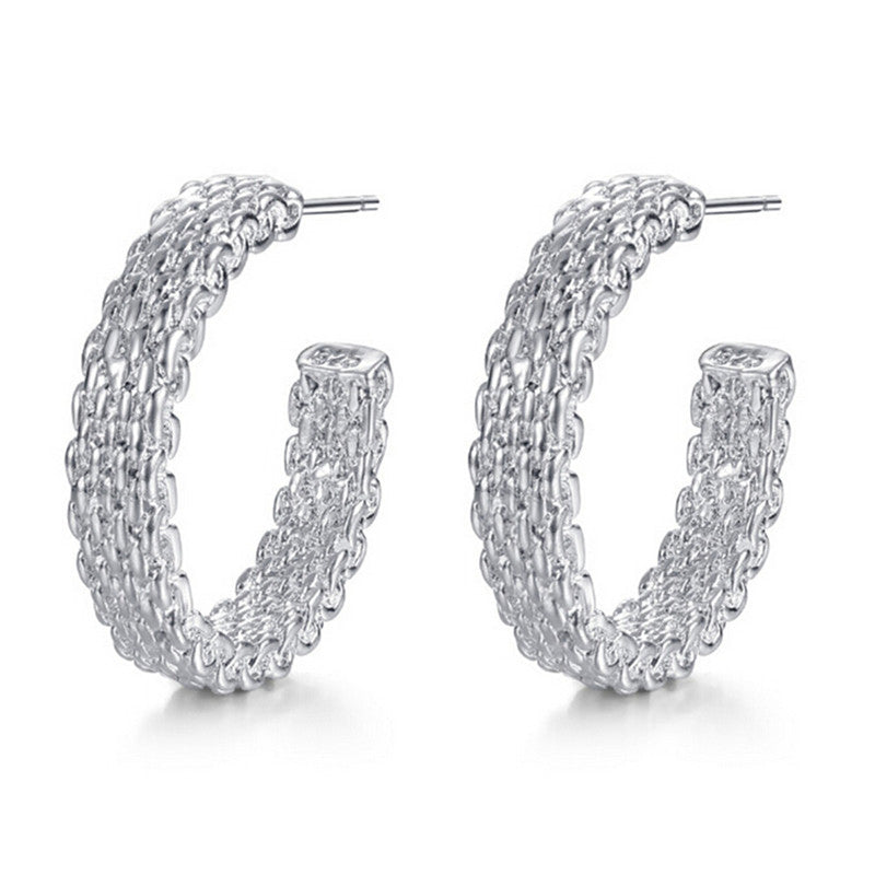 Women Chic Silver Plated Earings Charm Push-Back Alloy Net Weaving Stud Earings Jewelry SM6