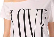 Women Cute LOVE letters print T shirt short sleeve off shoulder shirts camisas femininas casual solid plus size tops SM6