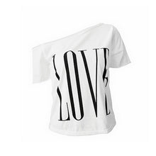 Women Cute LOVE letters print T shirt short sleeve off shoulder shirts camisas femininas casual solid plus size tops SM6