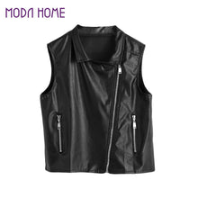 Women Faux Leather Vest Soft PU Lady Tatical Leather Motorcycle Vest Turn-down Collar Pocket Zip Colete WaistCoat Biker SM6