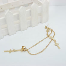 Women Girl Punk Rock Cross Chain Tassel Dangle Cuff Clip Earrings Cross Charms Metallic Ear Earrings SM6