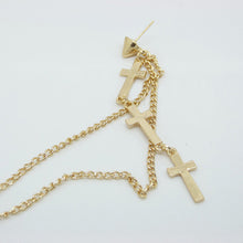 Women Girl Punk Rock Cross Chain Tassel Dangle Cuff Clip Earrings Cross Charms Metallic Ear Earrings SM6
