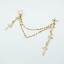 Women Girl Punk Rock Cross Chain Tassel Dangle Cuff Clip Earrings Cross Charms Metallic Ear Earrings SM6
