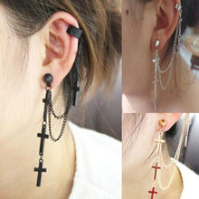 Women Girl Punk Rock Cross Chain Tassel Dangle Cuff Clip Earrings Cross Charms Metallic Ear Earrings SM6