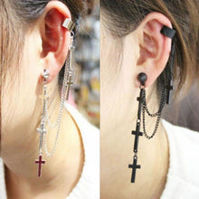 Women Girl Punk Rock Cross Chain Tassel Dangle Cuff Clip Earrings Cross Charms Metallic Ear Earrings SM6