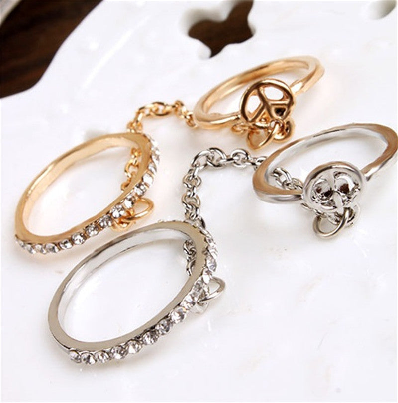 Women Girl's rhinestone peace chain link Middle finger rings jewelry gifts S Women Rings SM6