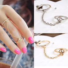 Women Girl's rhinestone peace chain link Middle finger rings jewelry gifts S Women Rings SM6