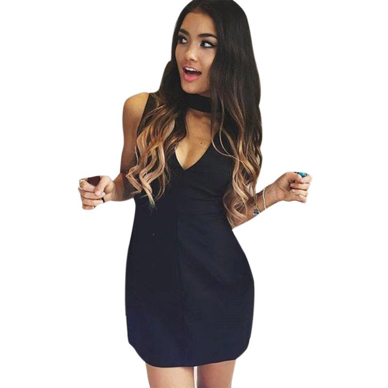 Women Girls Slim Dress Halter V Neck sleeveless office Party Bodycon Dresses SM6