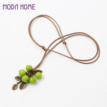 Women Green Bodhi Leaf Long Sweater Necklace Vintage Bead Pendants Bohemia Long Rope Chain Long Sweater Chain Ladies Jewelry SM6
