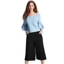 Women Knitted Sweater Batwing Flare Butterfly Sleeves Cropped Women Tops O Neck Casual Crop Top Pullover WhitePinkBlue SM6