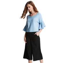 Women Knitted Sweater Batwing Flare Butterfly Sleeves Cropped Women Tops O Neck Casual Crop Top Pullover WhitePinkBlue SM6