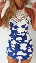 Women Lace Halter Bodycon Mini Dress Back Cross Off- Shoulder Party Floral Dresses Beachwear Freeshiping SM6