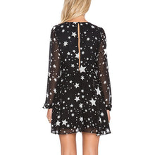 Women Ladies Deep V-Neck Party Short Mini Dress Casual Star Printed Chiffon Dresses SM6