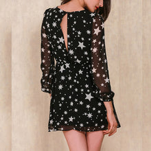 Women Ladies Deep V-Neck Party Short Mini Dress Casual Star Printed Chiffon Dresses SM6