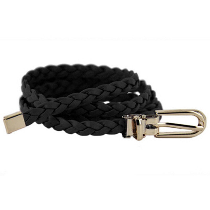Women Ladies Weaved Braid PU Leather Skinny Narrow Waistband Waist Belt 1cm Wide SM6