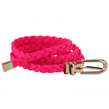 Women Ladies Weaved Braid PU Leather Skinny Narrow Waistband Waist Belt 1cm Wide SM6